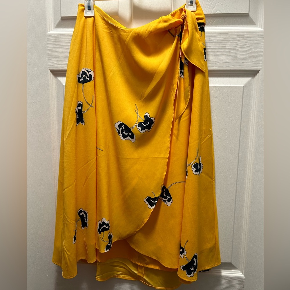 Ann Taylor Yellow Floral Wrap Skirt